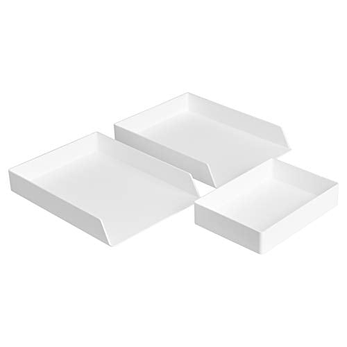 Amazon Basics Rectangular Plastic Desk Organizer Bundle, 3 Pieces Letter Tray and Accessory Tray for Office Supplies, Document Organization, Workspace Storage, 10 x 13.4 inches, White - color: White, style: 3 Pieces