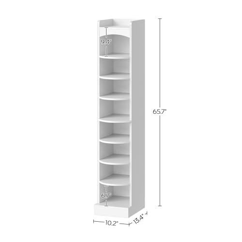 YATINEY 9-Tier Tall Shoe Rack, Wooden Shoe Storage Organizer, Narrow Shoe Cabinet with Removable Shelves for Small Spaces, Holds 9 Pairs of Shoes, for Entrance, Hallway, White SS02WT - color: White, size: 10.2''L x 13.4''W x 65.7''H
