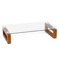YEOUX Multi-Purpose Desktop Stand, Clear Floating Computer Monitor Riser with Natural Wood Base, Desk Organization Shelf for Printer, Laptop, Audio Device, Flat Screen - color: Walnut&Clear