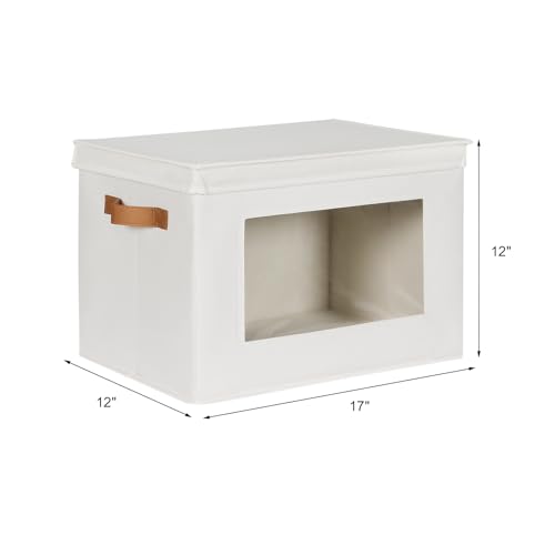 Univivi Storage Boxes with Lids Fabric Foldable Storage Bin for Clothes, [3-Pack] Closet Organizer Containers boxes with Handles for Home, Bedroom, Closet Storage (Beige,17” x 12” x 12") - color: Beige, size: 17''-3 Pack