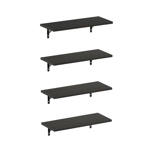 Furinno Rossi Floating Shelves for Wall Set of 4, 18-Inch Wall Shelf, Floating Shelf, Wall Mounted Shelves, for Bathroom, Bedroom, Living Room, Espresso - color: Espresso, size: 19-Inch, Set of 4