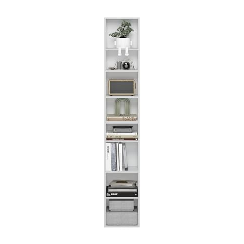 Furinno PASIR Book Shelf, 8-Tier Bookshelf, Bookcase with Open Shelf, 9.3 x 11.8 x 70.9, for Living Room, Bedroom, Home Office, White - color: White, size: 8-Tier, 12-Inch Width