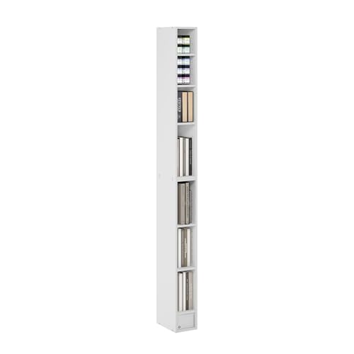 Furinno Fulda Book Shelf, 8-Tier Bookshelf, Bookcase with Space Saving Storage Shelf, 9.2 x 5.9 x 70.9, for Living Room, Bedroom, Home Office, for Living Room, Bedroom, Home Office, White - color: White, size: 8-Tier, 6-Inch Width