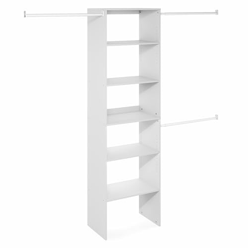 Furinno FANO Closet Organizers and Storage, 5-Tier Wide Closet Storage Organizer with 3 Hanging Bars and Adjustable Shelf, Wardrobe Closet Shelf Tower, 14.8 x 23.6 x 82.1 for Wardrobe, Bedroom, White - color: White, size: 3-Hanging-Bar, 23.6" Wide Shelf