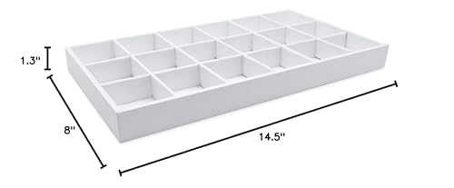 The Display Guys - Stackable Jewelry Tray and Organizer - for Drawers, Dressers, Store Display (18 Compartments, White Leatherette) - color: Leatherette White, size: 18 Compartments