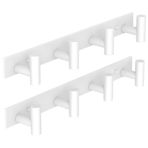 VAEHOLD Hat and Coat Wall Mount Rack - Hooks for Robes, Bags, Keys, and Towels - Bathroom Towel Hanger Organizer (White, “T“ Shape 4 Hooks 2 Pack) - color: White, size: “T“ Shape 4 Hooks 2 Pack