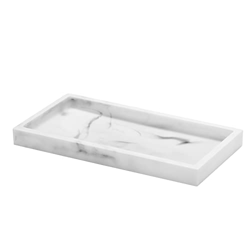 Luxspire Bathroom Vanity Tray, 8 x 4 inch Resin Kitchen Sink Tray for Soap Dispenser Bathroom Countertop Organizer Plate Holder for Perfume Soap Towel Bathroom Accessories, Mini, White Marble - color: Marble White, style: Mini