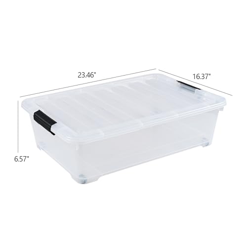 25 Quart Plastic Under Bed Storage Boxes, Wheeled UnderBed Storage Container, 3 Pack, Clear - size: 25 Quart