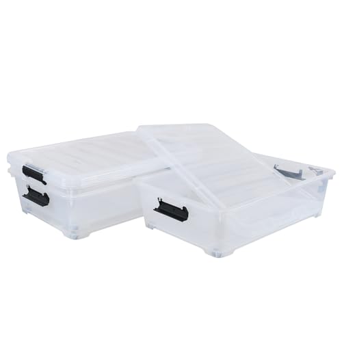 3-Pack 20 Quart Plastic Wheeled Latching Storage Boxes, Stackable Underbed Organizer Bins with Lid, Clear - size: 20 Quart