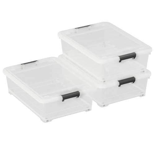 25 Quart Clear Plastic Latch Storage Box with Wheels, Under Bed Storage Box, 3 Pack - size: 25 Quart