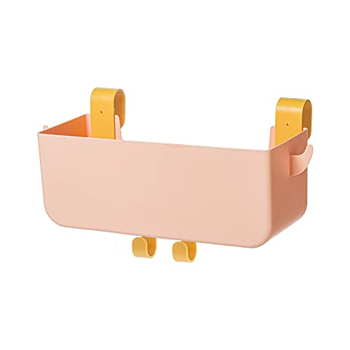 Poeland Bedside Hanging Storage Basket with Hooks, Bunk Bed Organizer Shelf Bunk Bed Storage Caddy Holder for Remote Phone Glasses Bottle in Dorm Bed Room Bathroom Camper Rv Loft Bed - color: Pink