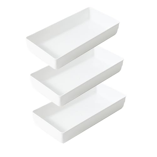 3 Pack White Plastic Drawer Organizer Tray Cutlery Utensil Makeups Drawer Organizers 12" X 6"… - size: 3 Pack 12"x6" White Plastic