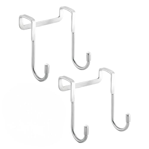 Over Cabinet Door Hook & Wardrobe Door Hook, Stainless Steel Hanging Hooks for Towels, Bags, Clothes – Bathroom Door Hooks for Towels, Kitchen Cabinet Hooks, Wardrobe Hooks, Dorm Room Hangers (2PCS)