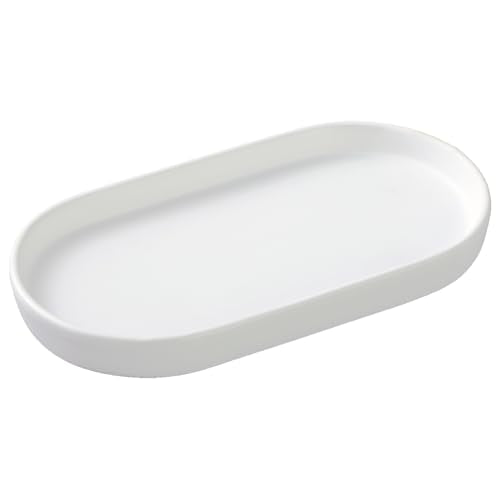 White Round Soap Dispenser Tray - 8'' Ceramic Vanity Tray for Bathroom Decorative, Jewelry Ring Dish, Comestic Holder, Kitchen Sink Countertop Organizer Plate - color: White