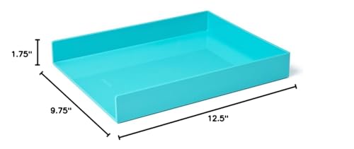 Poppin Stackable Letter Tray - Modular Lacquer Desk Trays for Office Organization, Color-Coordinated Office Supplies for Desk, Paper Trays (Aqua, Letter) - color: Aqua, size: 12.5" x 9.8" x 1.8"
