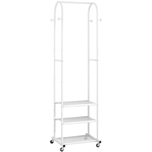 Kaitiemoo Heavy Duty Clothing Rack with Wheels,Modern Garment Rack with 3 Metal Shelves, 71.8Inches Display Rack for Hanging Clothes, Hanging Rod for Small Spaces,White - color: White