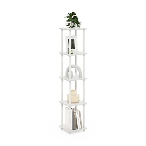 Furinno Turn-N-Tube Storage Shelves, 5-Tier Square Book Shelf, Corner Shelf, Toolless Open Shelves, Round Tubes, for Organization and Storage, Living Room, Garage, Home Office, White - color: White/White, size: 5-Tier Round Tube