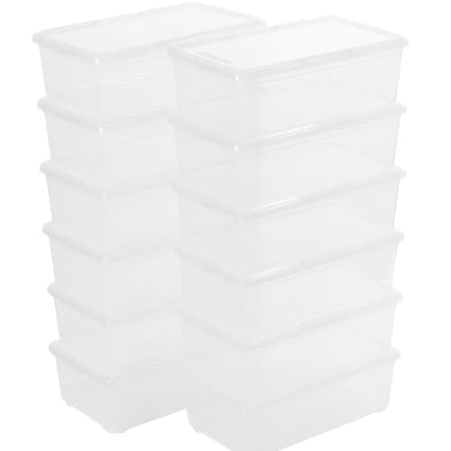 Stackable Clear Storage Bins with Lids Shoe Boxes 12 Packs Plastic Storage Containers 6 Quart Latching Plastic Shoe Boxes With Lids (Clear)