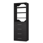 ROOMTEC Modular Closet System, 25.5" 4 Drawer Shelf Closet Tower Wall-Mounted Closet Organizer, Wooden Tower for Walk-In Closets, Wardrobe Storage Kit, Black - size: 25.5" Wide, style: Model 8