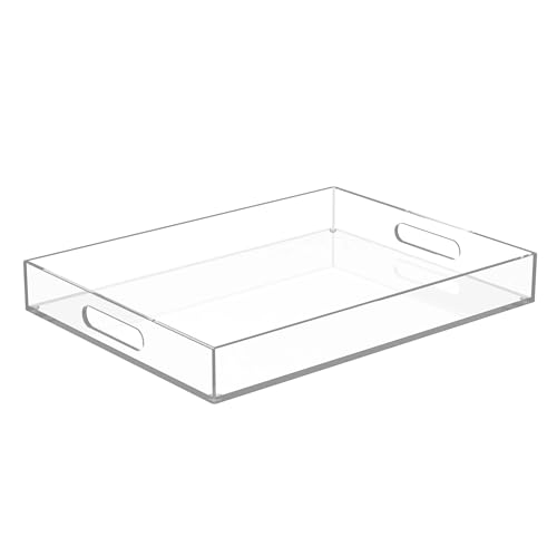 ATZYmolin 16"x12" Large Acrylic Serving Tray Decorative Ottoman Coffee Table Vanity Tray Tea Fruit Platter Snack Appetizer Dessert Drink with Handles for Bar Kitchen Party, Clear - color: Clear - Medium