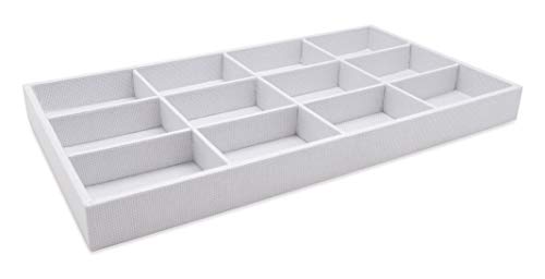 The Display Guys - Stackable Jewelry Tray and Organizer - for Drawers, Dressers, Store Display (12 Compartments, White Burlap) - color: Burlap White, size: 12 Compartments