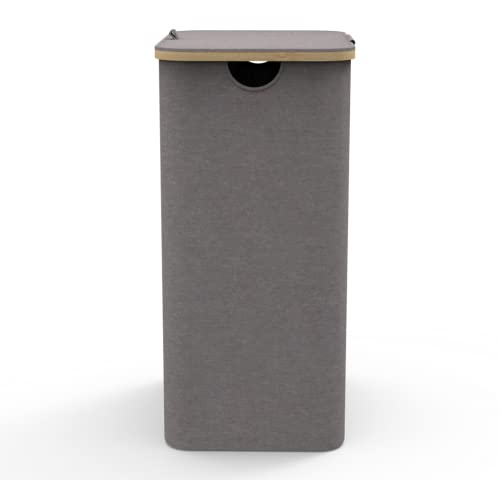 LONBET Laundry Basket with Lid, Made from Breathable Fabric | Aesthetic Clothes Hampers for Laundry with Side Handles & Sturdy Bamboo Frame (26 Gallons - Single, Gray) - color: Gray, style: 26 Gallons - Single