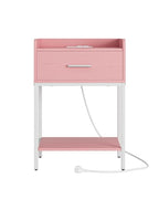 Nightstand with Charging Station,3-Tier Modern Bedside Table Night Stand with Storage Drawer and Open Shelf,Small End Side Table for Bedroom,Living Room,Pink - color: Pink With Charging Station