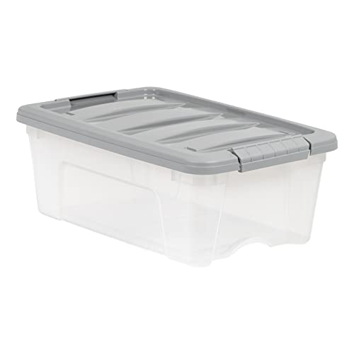 Amazon Basics Plastic Storage Containers with Secure Latching Lids, Stackable Organization Bins for Organizing, Clear/Grey, 12 Quart, Set of 6 - size: 12 Qt. - 6 Pack