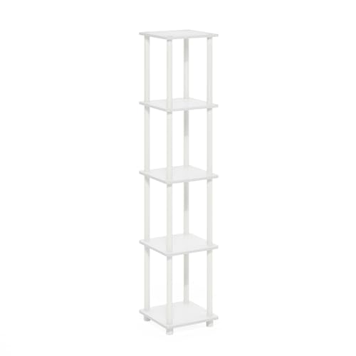 Furinno Turn-N-Tube Storage Shelves, 5-Tier Square Book Shelf, Corner Shelf, Toolless Open Shelves, Round Tubes, for Organization and Storage, Living Room, Garage, Home Office, White - color: White/White, size: 5-Tier Round Tube