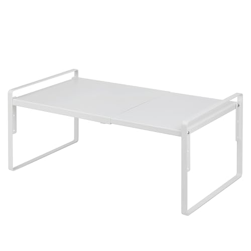 Nxconsu Cabinet Shelf Expandable Height Adjustable Shelf Organizer Riser for Kitchen Cabinet Pantry Cupboard Under Sink Countertop Organization Storage Space Saver Stackable Heavy Duty Metal White XXL - color: White, size: 12’’D * 13.8-24.8’’W * 9.7’’H