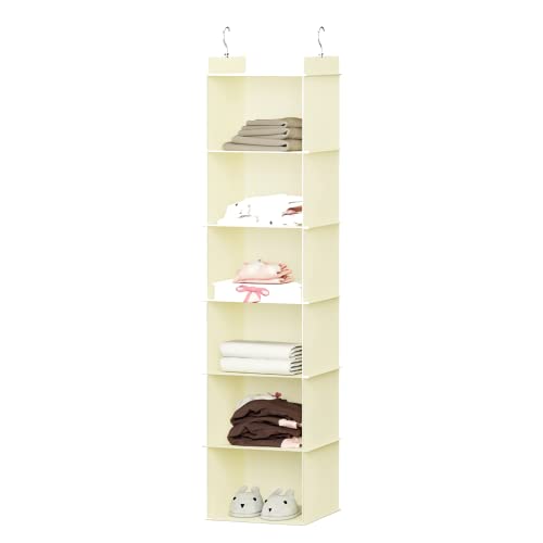 YOUDENOVA Hanging Closet Organizer, 6-Shelf Closet Hanging Shelves, Beige - color: Beige, size: 6-Tier