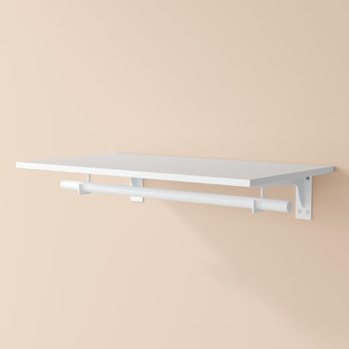 Closet Shelf with Hanging Rod, Heavy Duty Closet Organizer System, Closet Shelves Hold 220 lbs, Wall Mounted Closet Storage & Organizers for Walk in Laundry Room