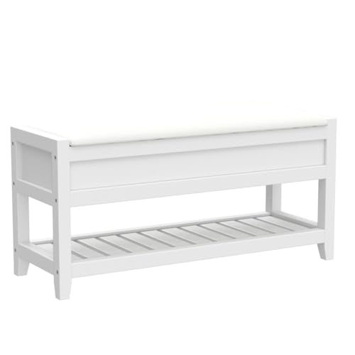 Roundhill Furniture Rouen Clean White Seating Bench with Shoe Storage, - color: White Faux Leather