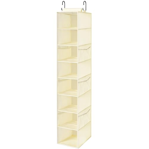 VERONLY Hanging Shoe Organizer for Closet with 8 Shelves,Mesh Pockets-Wider Hanging Shelves for Shoes,Clothes,Hats With Sturdy Bamboo-Supported Design (Beige) - style: Beige Bamboo Hanging