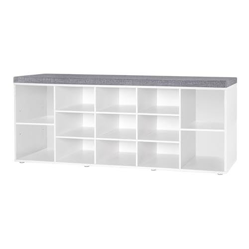 DINZI LVJ Shoe Storage Bench with Cushion, 13-Cubby Shoe Rack, Adjustable Shelves, Multifunctional Shoe Organizer Bench for Entryway, Mudroom, Hallway, Living Room, Bedroom and Garage, White - color: White, size: 13 Cubby