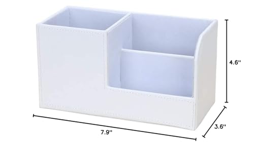 KINGFOM Desk Organizer Office Supplies Caddy Pu Leather Multi-function Storage Box Pen/Pencil,Cell phone, Business Name Cards Remote Control Holder White - color: S-white