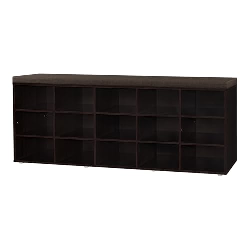 DINZI LVJ Shoe Storage Bench with Cushion, 15-Cubby Shoe Rack, Adjustable Shelves, Long Shoe Organizer Bench for Entryway, Mudroom, Hallway, Living Room, Bedroom and Garage, Espresso - color: Espresso, size: 15 Cubby