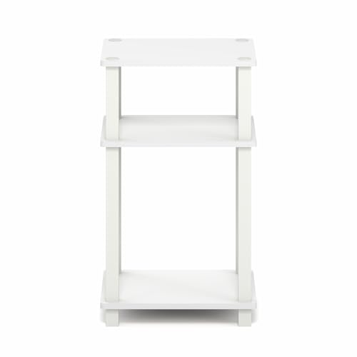 Furinno JUST Side Table, 3-Tier Open Shelf End Table, Toolless Assembly Night Stand, Bedside Table with Square Tube, for Living Room, Bedroom, White - color: White/White, size: 3-Tier, Square Pole, style: 1-Pack