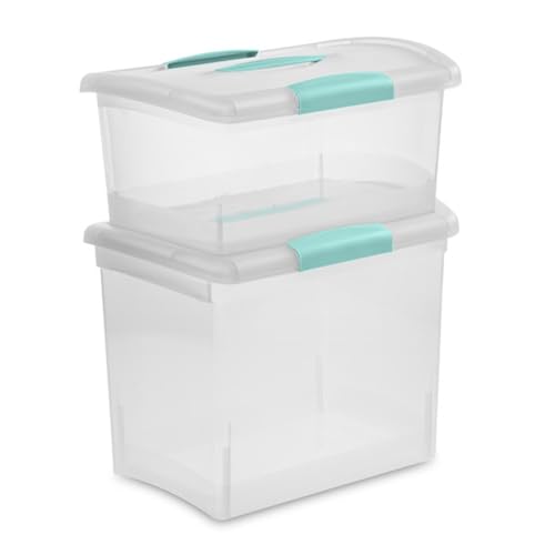 Sterilite Medium Nesting ShowOffs, Stackable Small Storage Bin with Latching Lid and Handle, Plastic Container to Organize Home, Clear, 30-Pack - size: Medium, style: 30-Pack