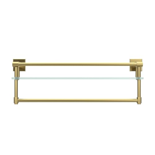 Bathroom Glass Shelf with Towel Rack Organizer Wall-Mounted Bathroom Storage SUS304 Stainless Steel Track Wall-Mounted Tempered Glass Stainless Steel Shelf (Brushed Gold, 20-inch) - color: Brushed Gold, size: 20-inch with Railing