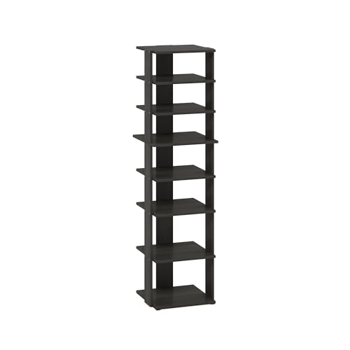 Furinno Compact Vertical Shoe Rack, 8-Tier Narrow Shoe Organizer, Free Standing Shoe Storage, Shoe Shelf for Boots, Sneakers, 12 x 12.6 x 46.7, for Closet, Entryway, Office, Garage, Espresso - color: Espresso, size: 8-Tier, 46.7 Inch