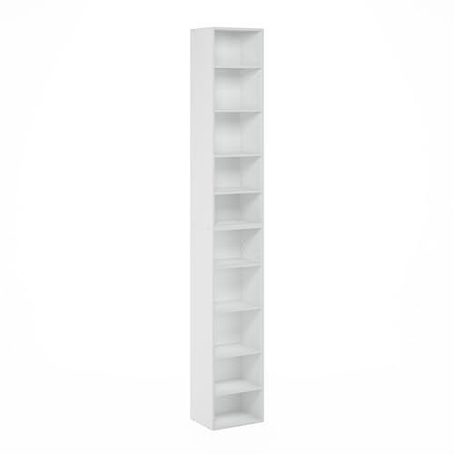 Furinno PASIR Book Shelf, 10-Tier Bookshelf, Bookcase with Open Shelf, 9.2 x 11.8 x 78.7, for Living Room, Bedroom, Home Office, White - color: White, size: 10-Tier, 12-Inch Width