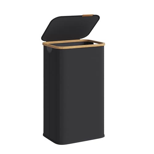 SONGMICS Laundry Hamper, Laundry Basket with Lid, Foldable Storage Basket, Bamboo Frame, for Bedroom, Living Room, Oxford Fabric, 26.4 Gal. (100 L), Ink Black ULCB518BH01 - color: Ink Black, size: 100 L (1-Section)