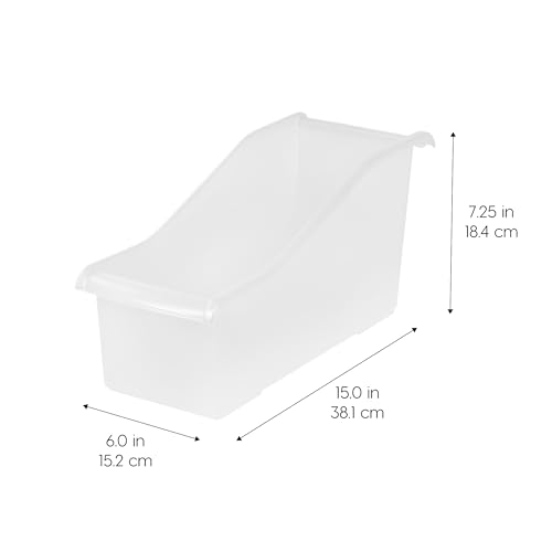 IRIS USA Plastic Book Bin Magazine Holder, 8-Pack, Vertical Standing Connecting Container Box for Office Dorm Study Homework Binder Notebook File Craft Stationery Supplies Organizer Caddy, Clear - style: Clear L - 8 Pack
