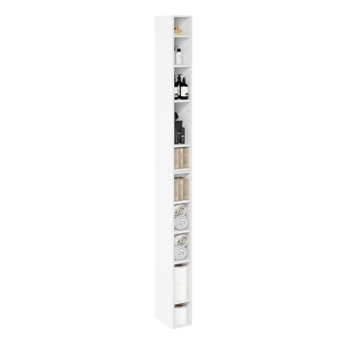 Furinno Fulda Book Shelf, 10-Tier Bookshelf, Space Saving Storage Shelf Bookcase, 9.2 x 5.9 x 78.7, for Living Room, Bedroom, Home Office, White - color: White, size: 10-Tier, 6-Inch Width