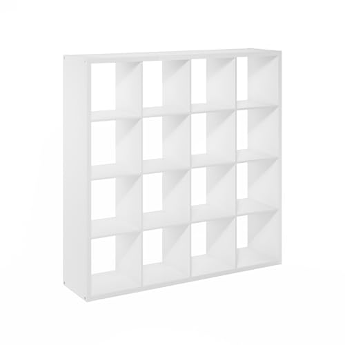 Furinno Cubicle Book Shelf, 16-Cube Bookshelf, Extra Thick Frame Reversible Tall Wide Bookcase with Open Back, 14.6 x 57.8 x 58, for Living Room, Bedroom, Home Office, Plain White - color: Plain White, size: 16-Cube