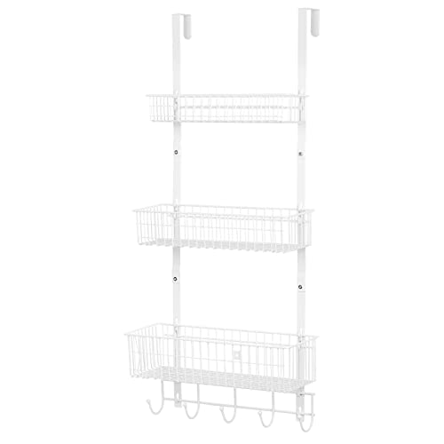 YBING Over The Door Organizer with Hooks Door Hanger Towel Rack with 3 Mesh Baskets Back of Door Hanging Shelf Organizer Behind Door Pantry Organizer for Bathroom Bedroom White - color: White