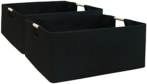 Storage Bin for Shelves Rectangle Closet Baskets Foldable Box with Handles Black Storage Boxes for Home Office Car Dormroom - color: Black-2sets
