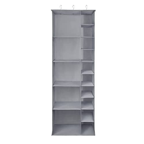 Libeder Shoe Organizer for Closet, 15 Shelf Hanging Closet Storage Shelves - 10 Shoe Rack Organizer and 5 Compartment for Clothes with 6 Side Mesh Pockets for Scarves Socks,Gloves Grey - color: Grey