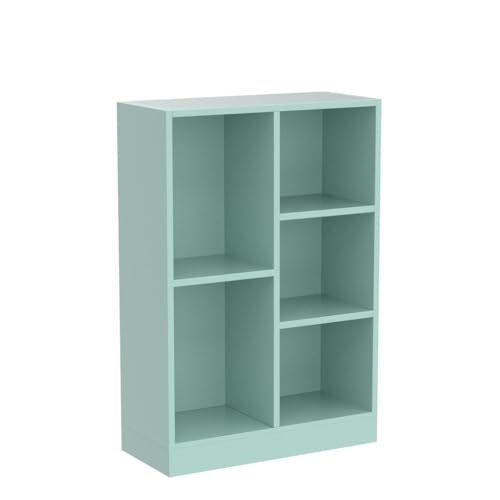IOTXY Open Shelf Low Bookcase - Wooden 3-Tier Floor Standing Display Cabinet Organizer with Base, 5 Cubes Short Horizontal Bookshelf in Tiffany-Green - color: Tiffany Green, size: 50CM Base